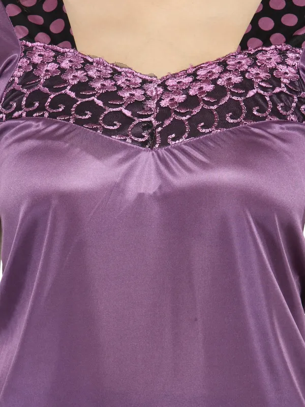 Purple_Satin_Polka_Print_Pyjama_Set_Nightsuit_For_Women