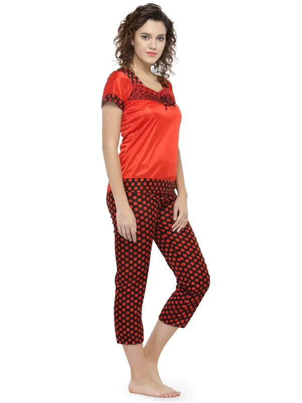 Red_Satin_Polka_Print_Pyjama_Set_Nightsuit_For_Women