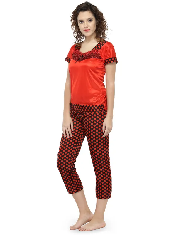 Red_Satin_Polka_Print_Pyjama_Set_Nightsuit_For_Women