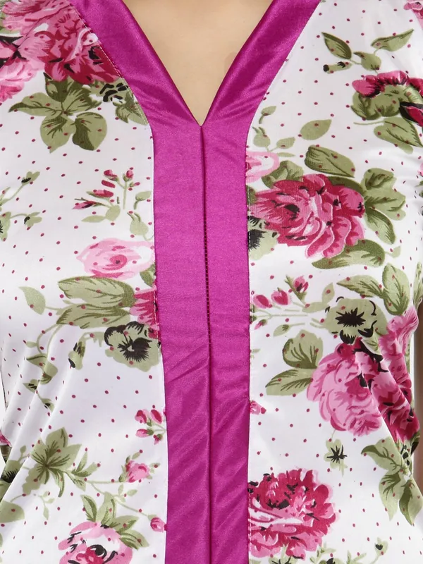 Magenta_Satin_Floral_Print_Pyjama_Set_Nightsuit_For_Women