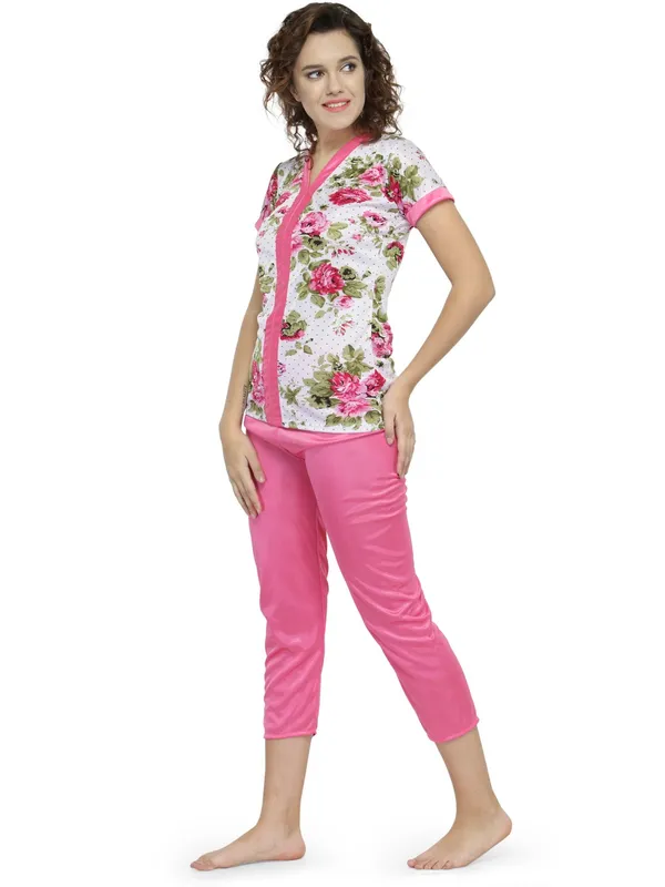 Pink_Satin_Floral_Print_Pyjama_Set_Nightsuit_For_Women