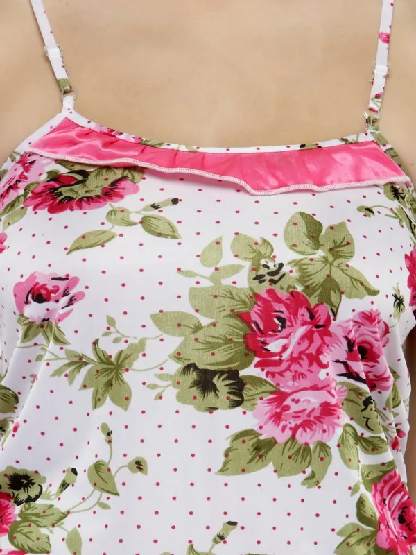 Pink_Satin_Floral_Print_Cami_Shorts_Set_For_Women