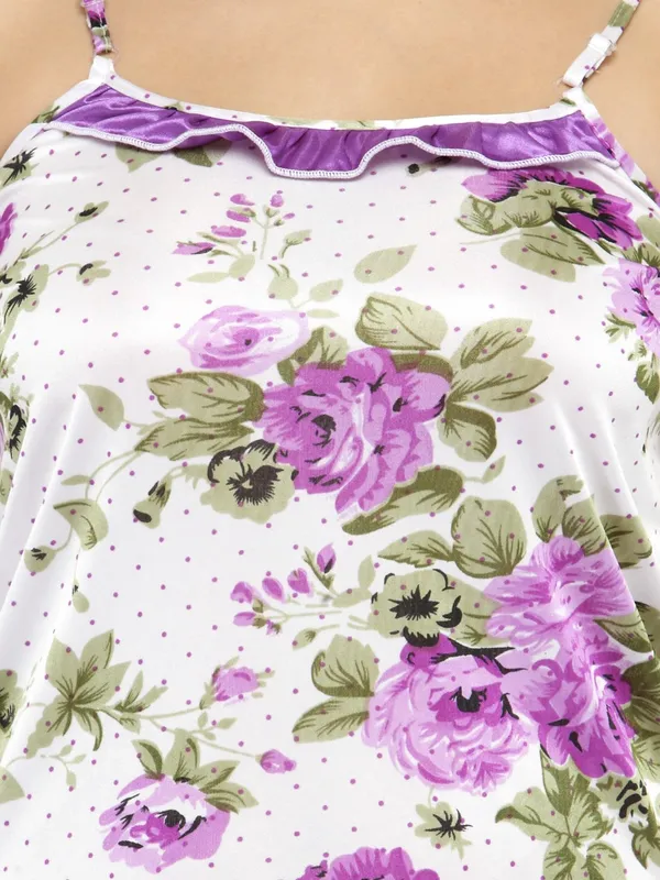 Purple_Satin_Floral_Print_Cami_Shorts_Set_For_Women