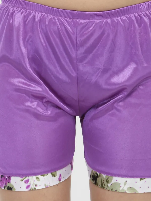 Purple_Satin_Floral_Print_Cami_Shorts_Set_For_Women