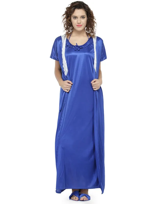 Blue_Satin_Solid_Nighty_Robe_Nightwear_SetPack_of_7_For_Women