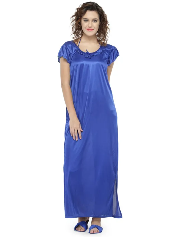 Blue_Satin_Solid_Nighty_Robe_Nightwear_SetPack_of_7_For_Women