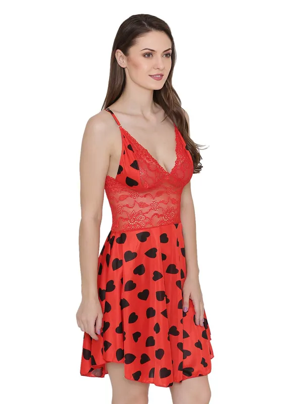 Red_Satin_Printed_Babydoll_Dress_Short_Nighty_For_Women