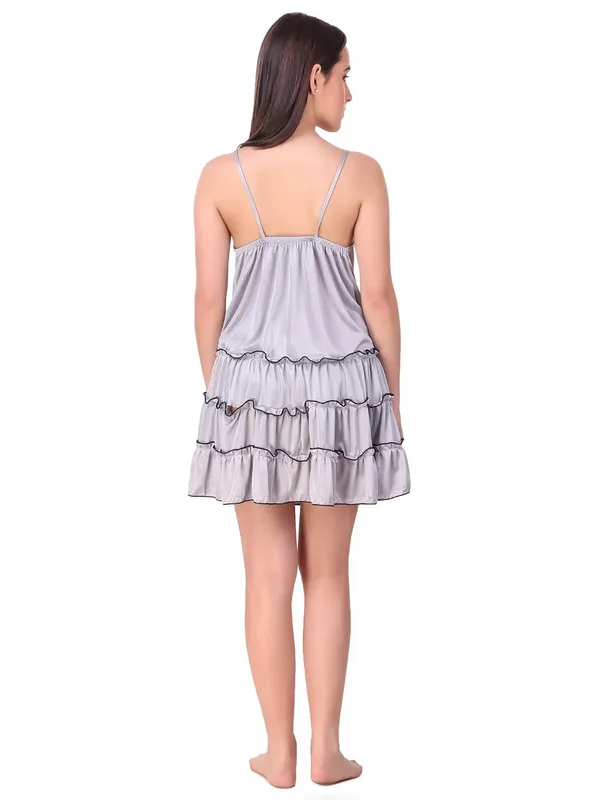 Grey_Satin_Ruffle_Solid_Babydoll_Short_Nighty_For_Women