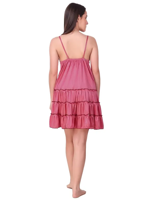 Peach_Satin_Ruffle_Solid_Babydoll_Short_Nighty_For_Women