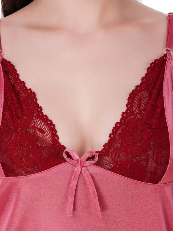 Peach_Satin_Ruffle_Solid_Babydoll_Short_Nighty_For_Women
