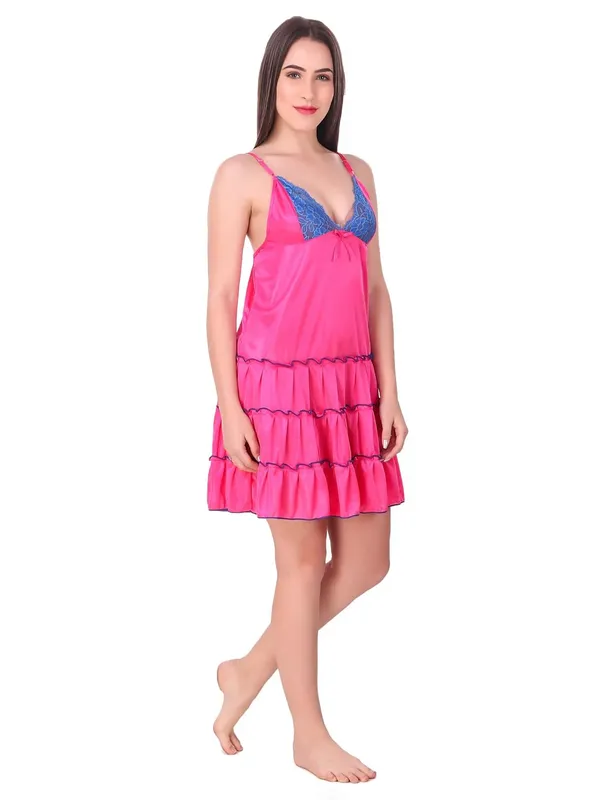 Pink_Satin_Ruffle_Solid_Babydoll_Short_Nighty_For_Women