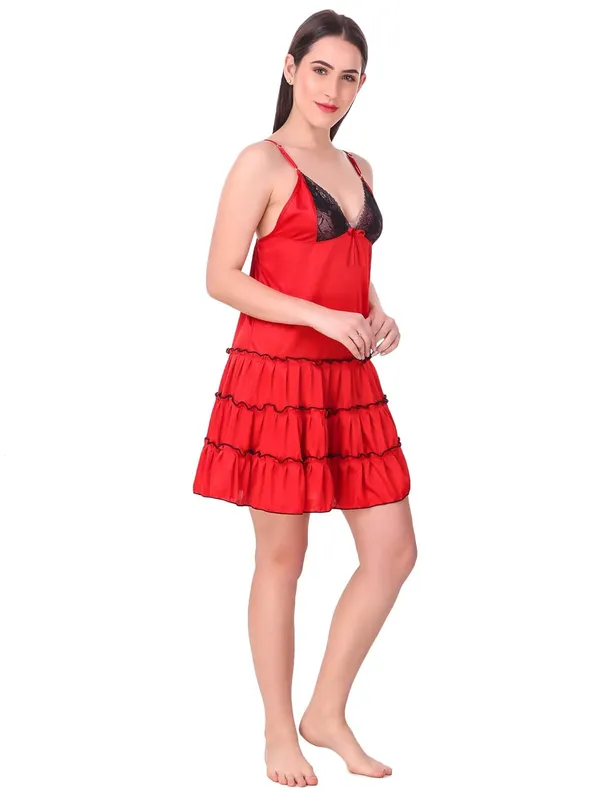 Red_Satin_Ruffle_Solid_Babydoll_Short_Nighty_For_Women