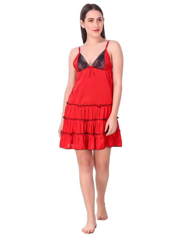 Red_Satin_Ruffle_Solid_Babydoll_Short_Nighty_For_Women