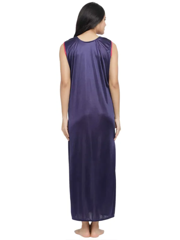 DarkBlue_Satin_Nighty_Robe_Set_For_Women
