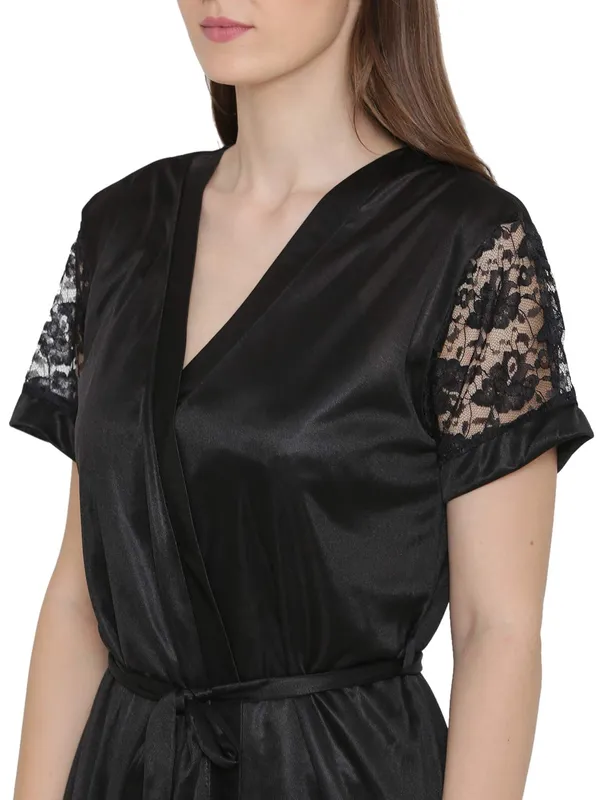 Black_Satin_Lace_Short_Nighty_Robe_Set_For_Women