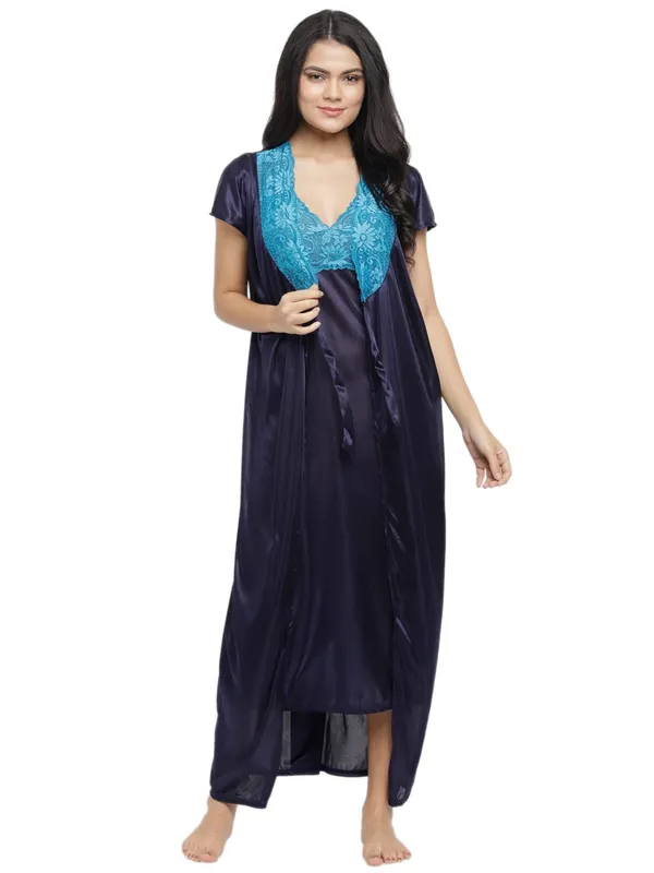 NavyBlue_Lace_Long_Nighty_Gown_with_Robe_For_Women