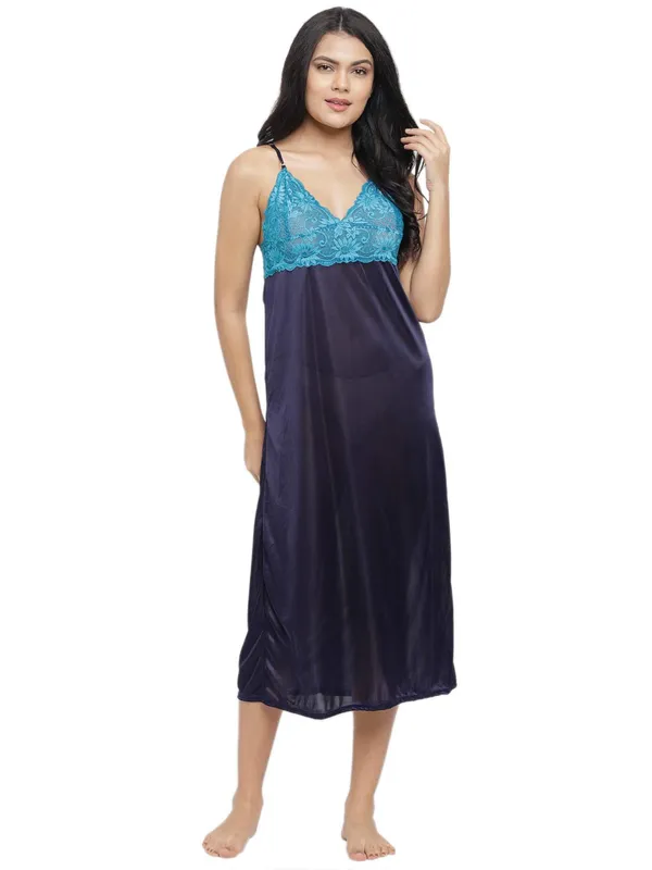 NavyBlue_Lace_Long_Nighty_Gown_with_Robe_For_Women