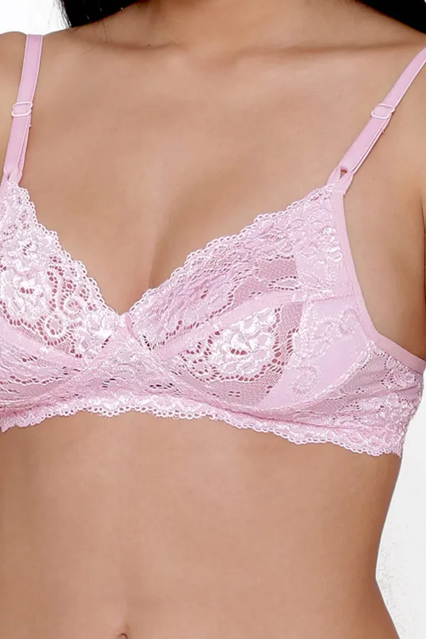 LightPink_Strechable_Floral_Lace_Non_Padded_Bra_For_Women