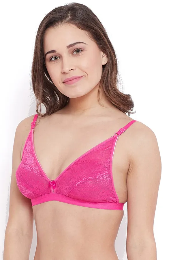 Pink_Nylon_Floral_Wirefree_Bra_For_Women