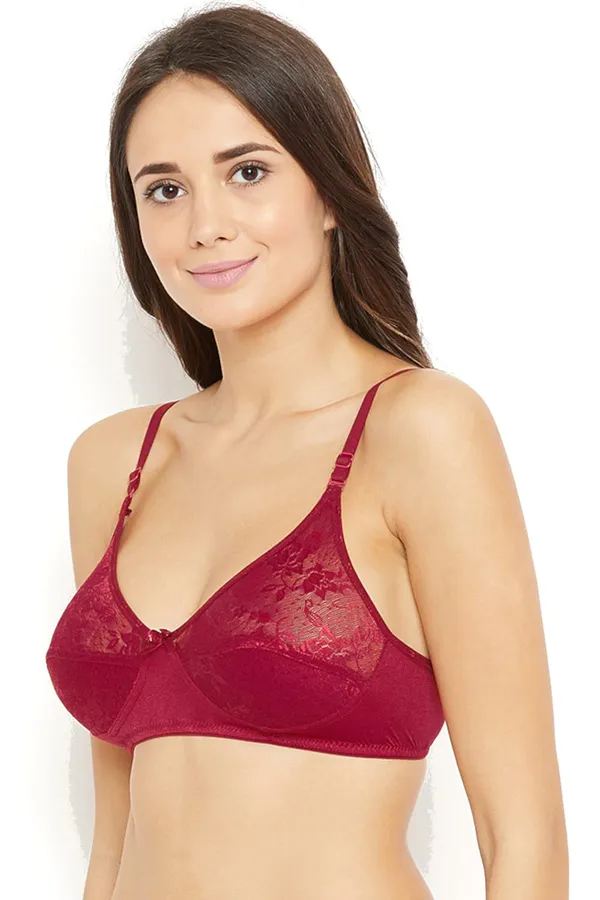 Maroon_Nylon_Floral_Wirefree_Bra_For_Women