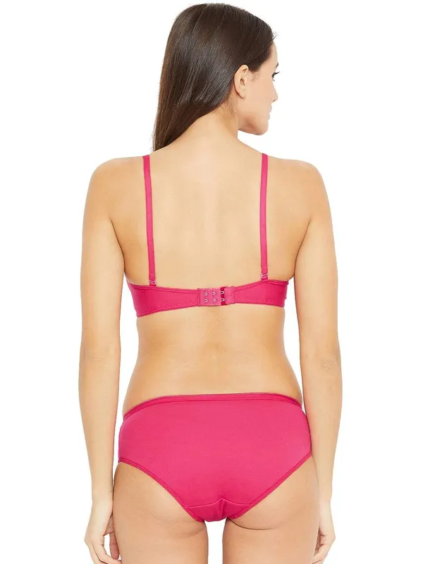 Pink_Padded_T-Shirt_Bra_Panty_Set_For_Women