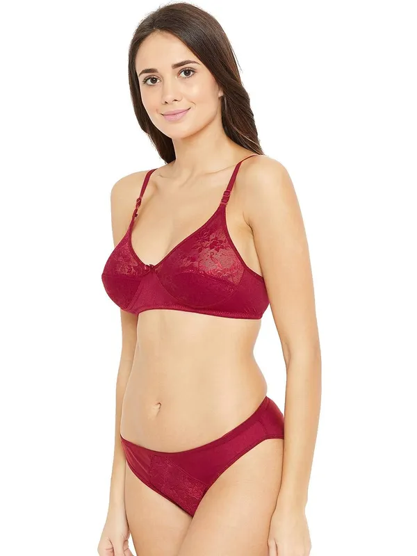 Maroon_Lycra_Non_Padded_Wedding_Bra_Panty_Set_For_Women