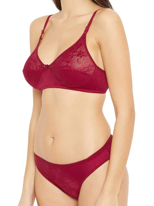 Maroon_Lycra_Non_Padded_Wedding_Bra_Panty_Set_For_Women