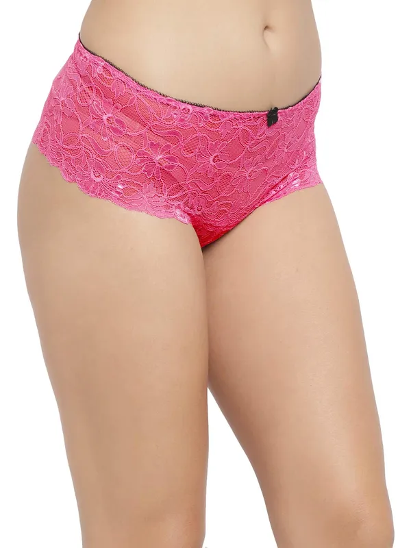 HotPink_Lycra_Chee_Floral_Lace_Boyshort_Brief_Panty_For_Women