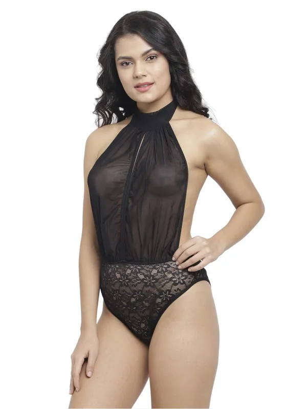 Black_Exotic_Lace_Backless_High_Neck_Teddy_Night_Dress_Nightwear_For_Women