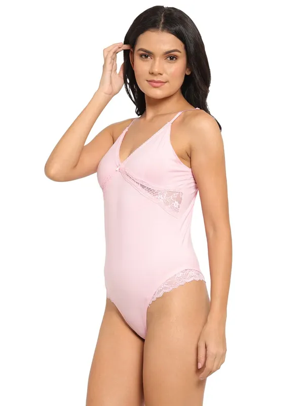 Pink_Cotton_Elastane_Contrast_Side_Lace_Bodysuit_Top_For_Women