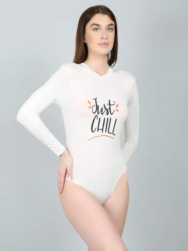 White_Nylon_High_Neck_Long_Sleeves_Bodysuit_Top_For_Women