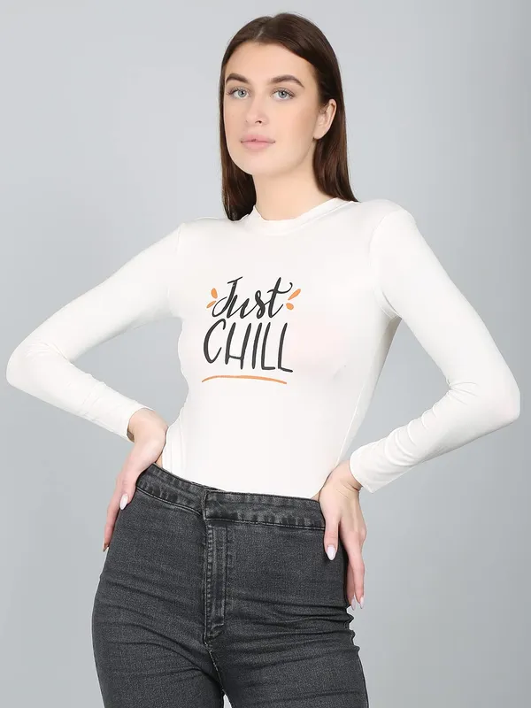 White_Nylon_High_Neck_Long_Sleeves_Bodysuit_Top_For_Women