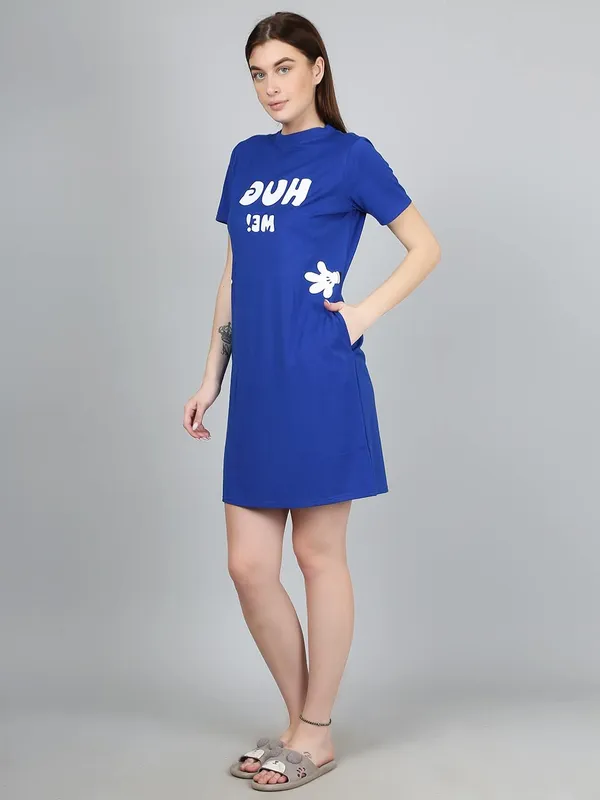 RoyalBlue_Cotton_Printed_Long_Sleep_Tee_For_Women