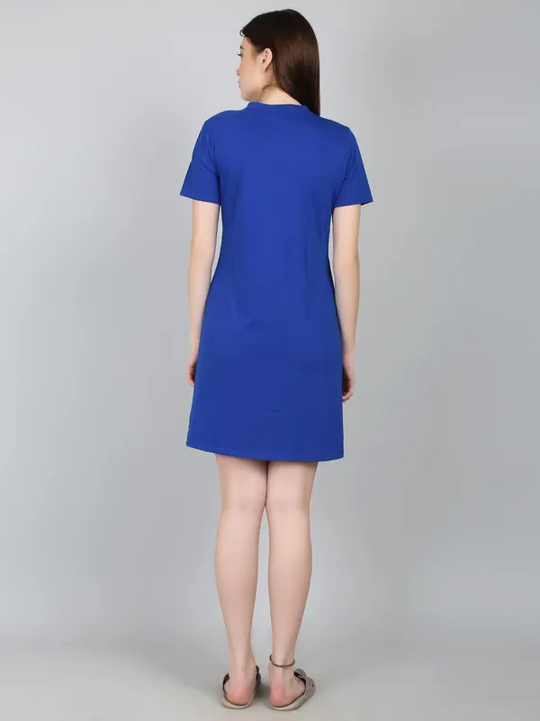 RoyalBlue_Cotton_Printed_Long_Sleep_Tee_For_Women