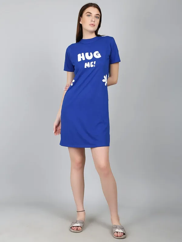 RoyalBlue_Cotton_Printed_Long_Sleep_Tee_For_Women