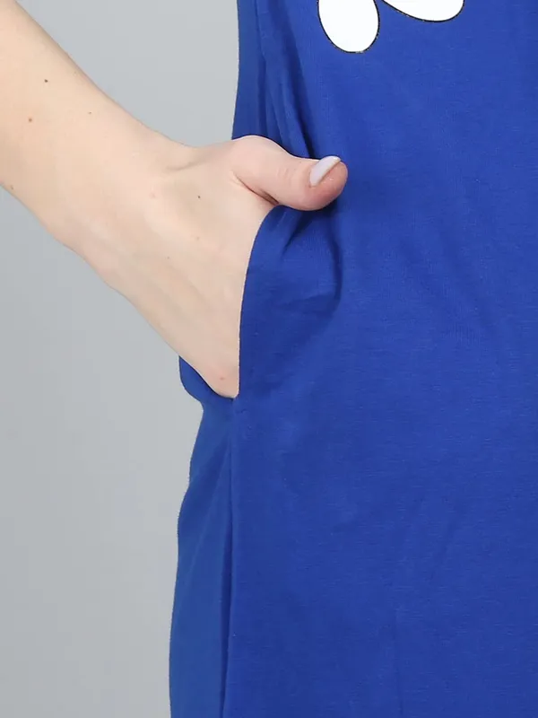 RoyalBlue_Cotton_Printed_Long_Sleep_Tee_For_Women