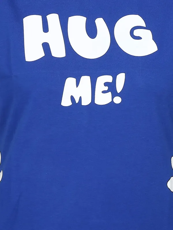 RoyalBlue_Cotton_Printed_Long_Sleep_Tee_For_Women