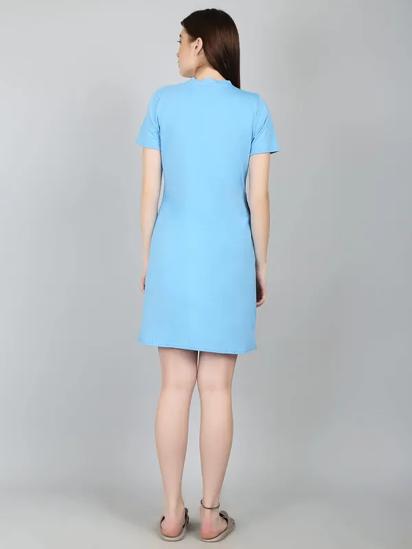 SkyBlue_Cotton_Printed_Long_Sleep_Tee_For_Women