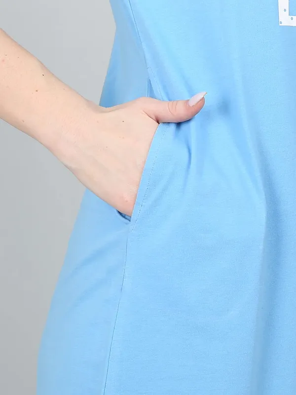 SkyBlue_Cotton_Printed_Long_Sleep_Tee_For_Women