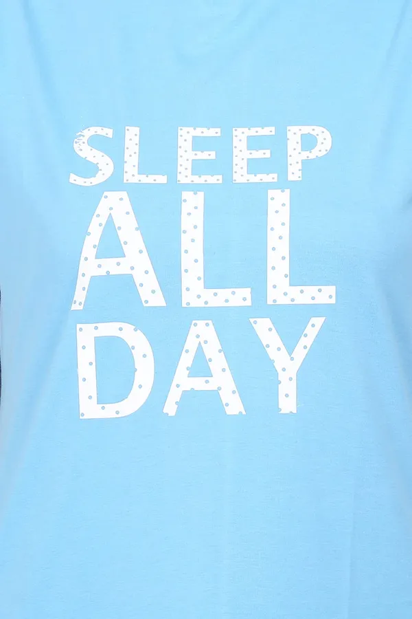 SkyBlue_Cotton_Printed_Long_Sleep_Tee_For_Women