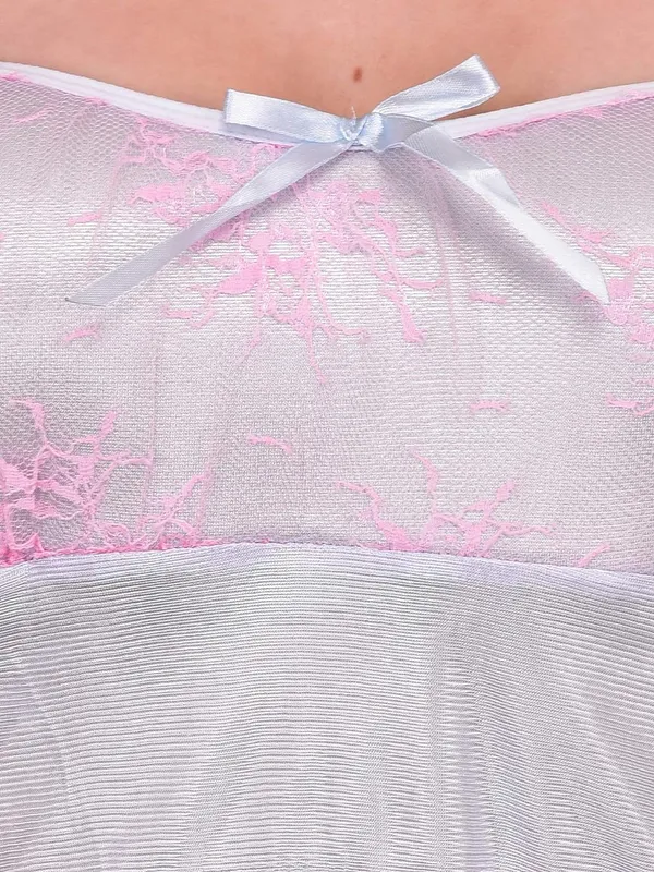 Pink_Spandex_Off_Shoulder_Baby_Doll_Dress_Nightwear_with_G-String_For_Women