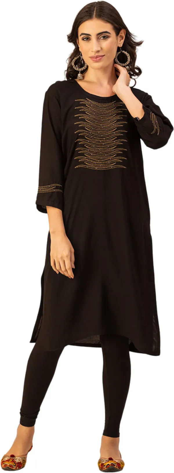 Black_Rayon_Women_Kurta,_Stylish_Embroidery_&_Pearl_Hand_work