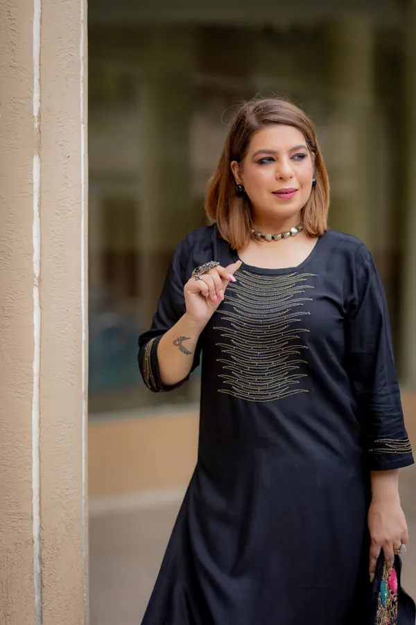 Black_Rayon_Women_Kurta,_Stylish_Embroidery_&_Pearl_Hand_work