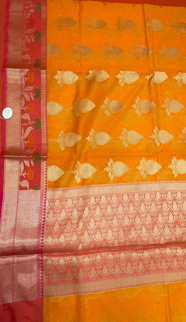 Orange_Cotton_Blend_Banarasi_Sarees_For_Women
