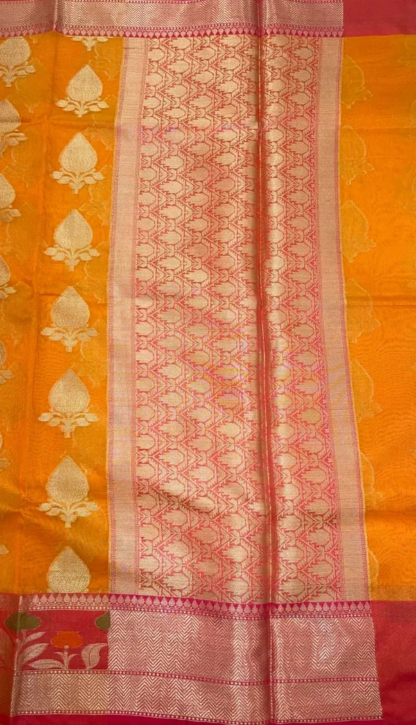 Orange_Cotton_Blend_Banarasi_Sarees_For_Women