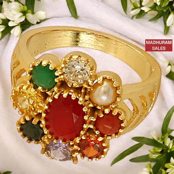 Navratan Gems Goldplated Colourful Nine Colour Ring For Men and