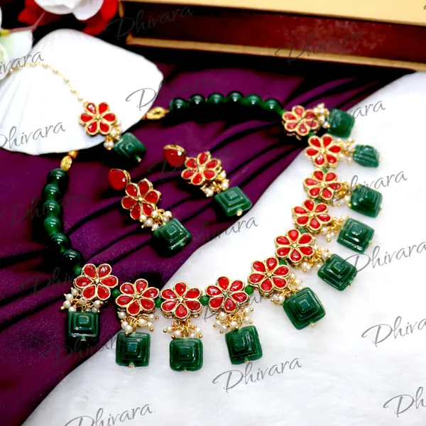 Red_And_Green_Alloy_Copper_Jewellery_Set_For_Women