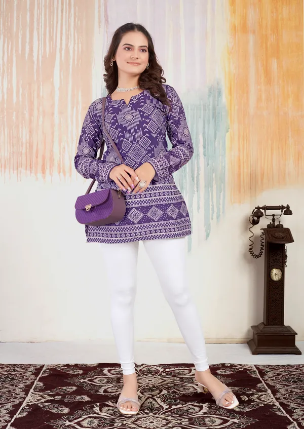 New_Bandhani_Printed_Short_lavender_Kurti_With_Inner