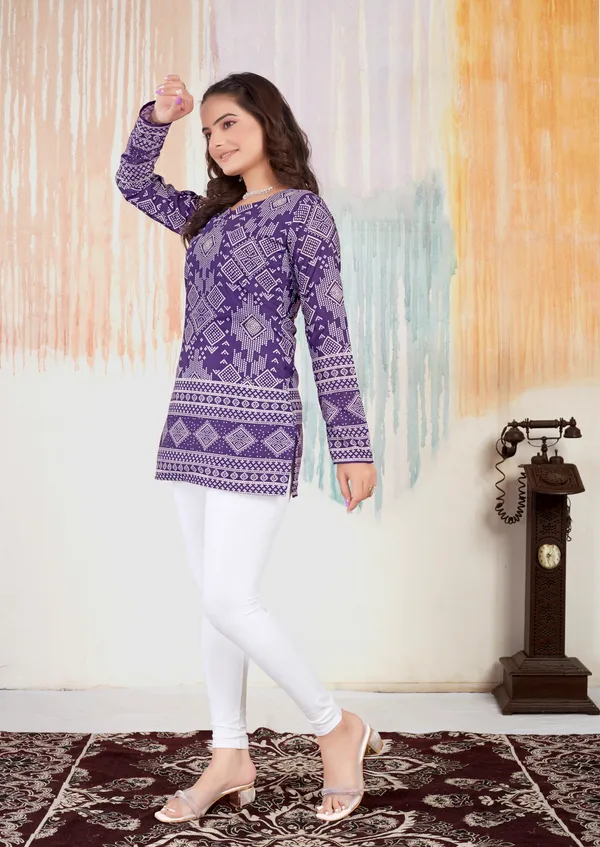 New_Bandhani_Printed_Short_lavender_Kurti_With_Inner