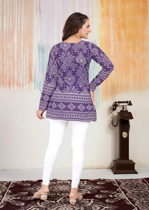 New_Bandhani_Printed_Short_lavender_Kurti_With_Inner